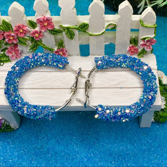 Sparkling Blue Hoop Earrings - Picture 3 of 6